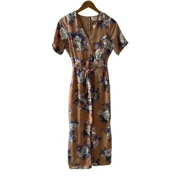 NWT Sienna Sky Peach Floral Tie Midi Dress Size XS - Picture 1 of 5